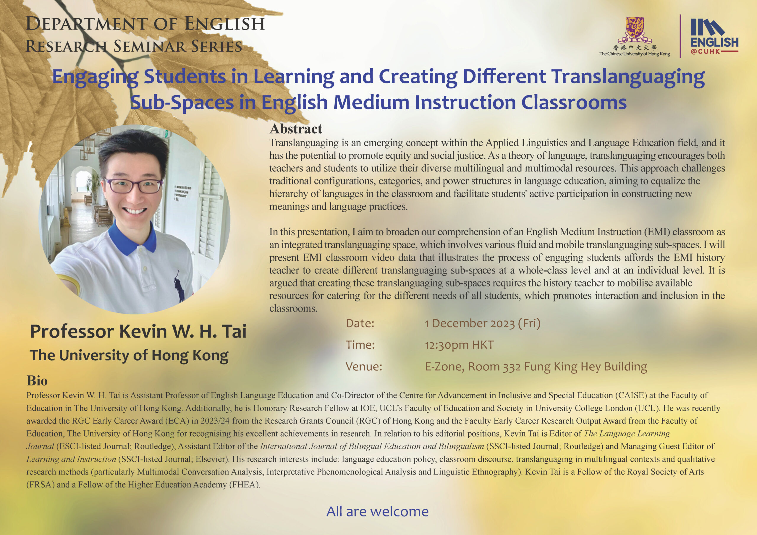 Engaging Students in Learning and Creating Different Translanguaging Sub-Spaces in English Medium Instruction Classrooms